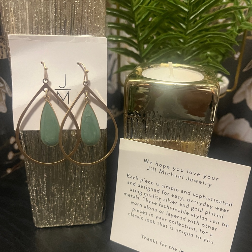 Jill Michael jade and gold drop hoops
